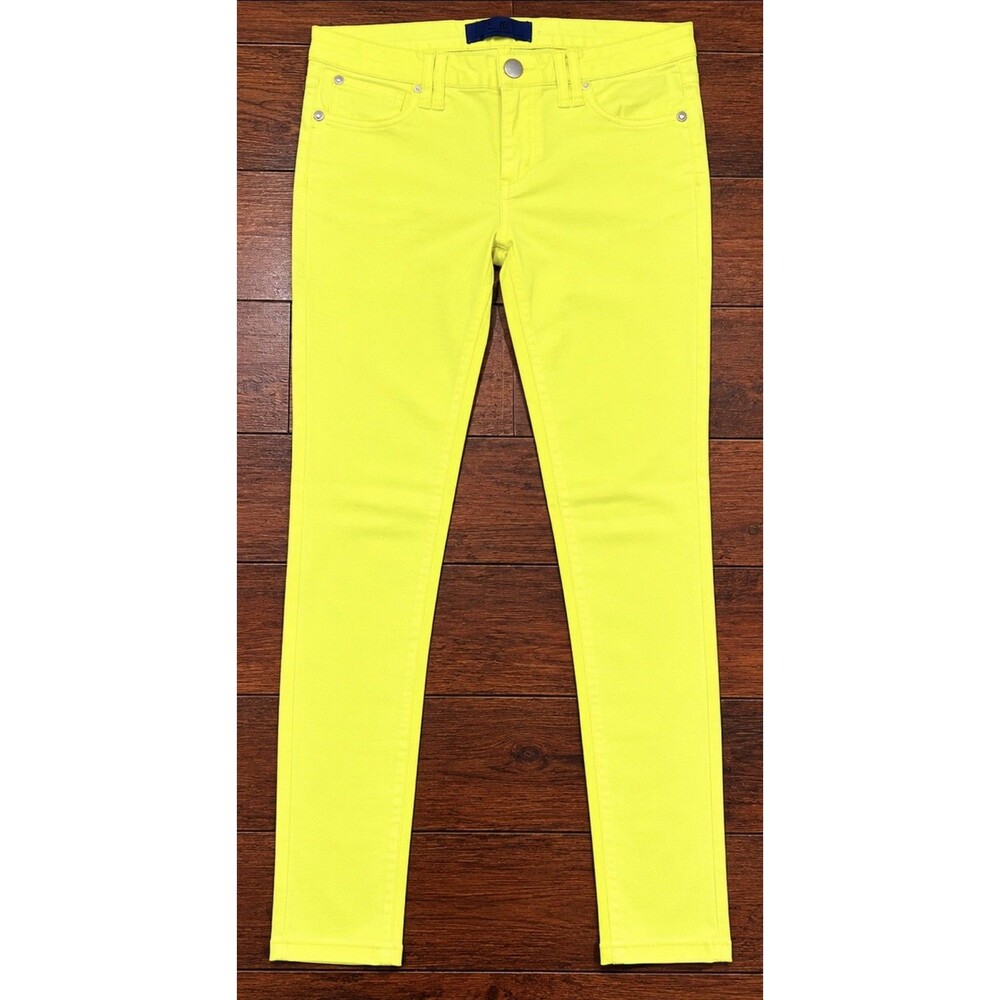 L.6 Juniors Neon Yellow Skinny Jeans Size Large Stretch High Rise Bright Yellow